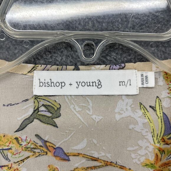 Bishop + Young Kimono Cardigan Womens Medium Large Beige Floral Fringe Sheer - Picture 11 of 16